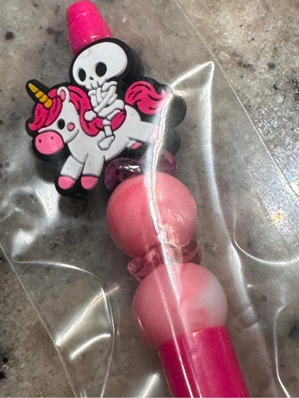 Hand Crafted Pink Unicorn Skull Novelty Pen